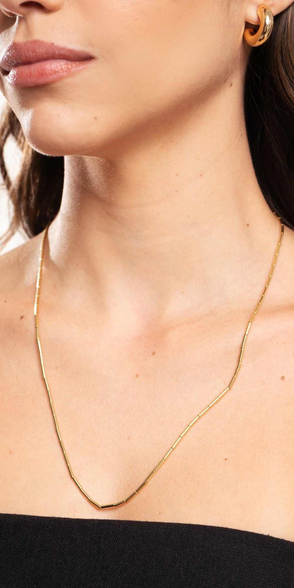 Colar Salete de Canutilhos Longo Banho de Ouro 18k