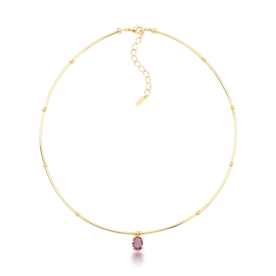 Colar Tamires Curto com Pedras Cristais Banho de Ouro 18k