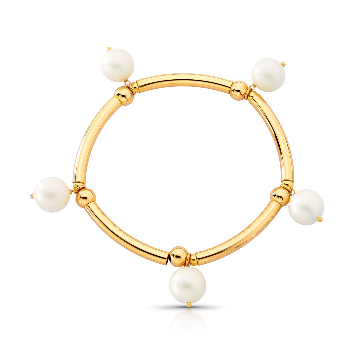 Pulseira Dunnas Tubos com Pérola Shell Banho de Ouro 18k