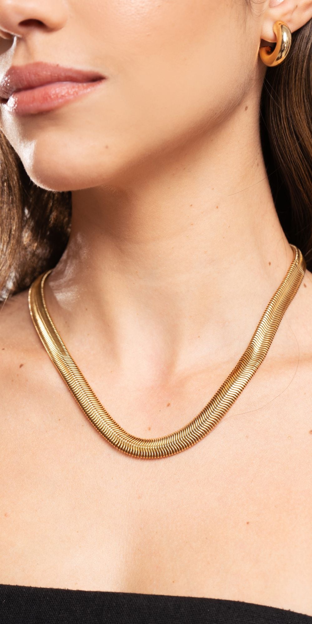 Colar Gi Maxi de Corrente Achatada Banho de Ouro 18k