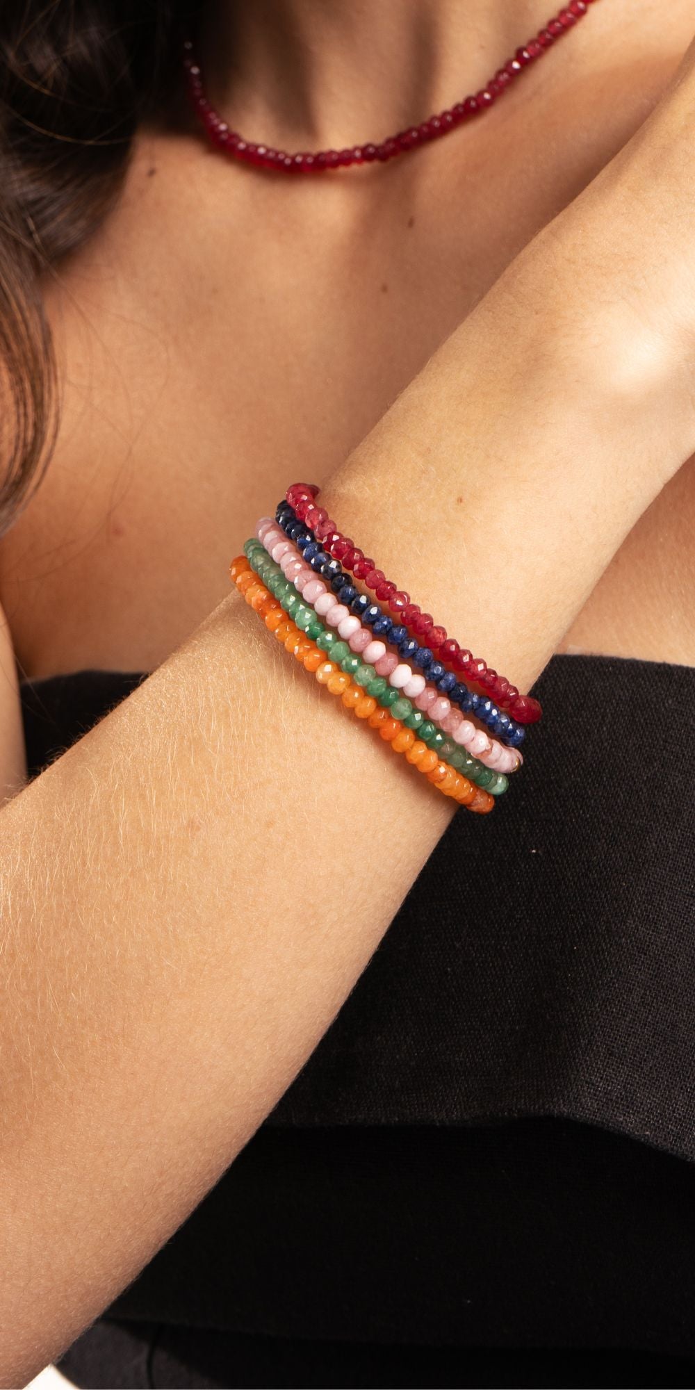 Pulseira Edna Flexível com Pedras Jade Banho de Ouro 18k