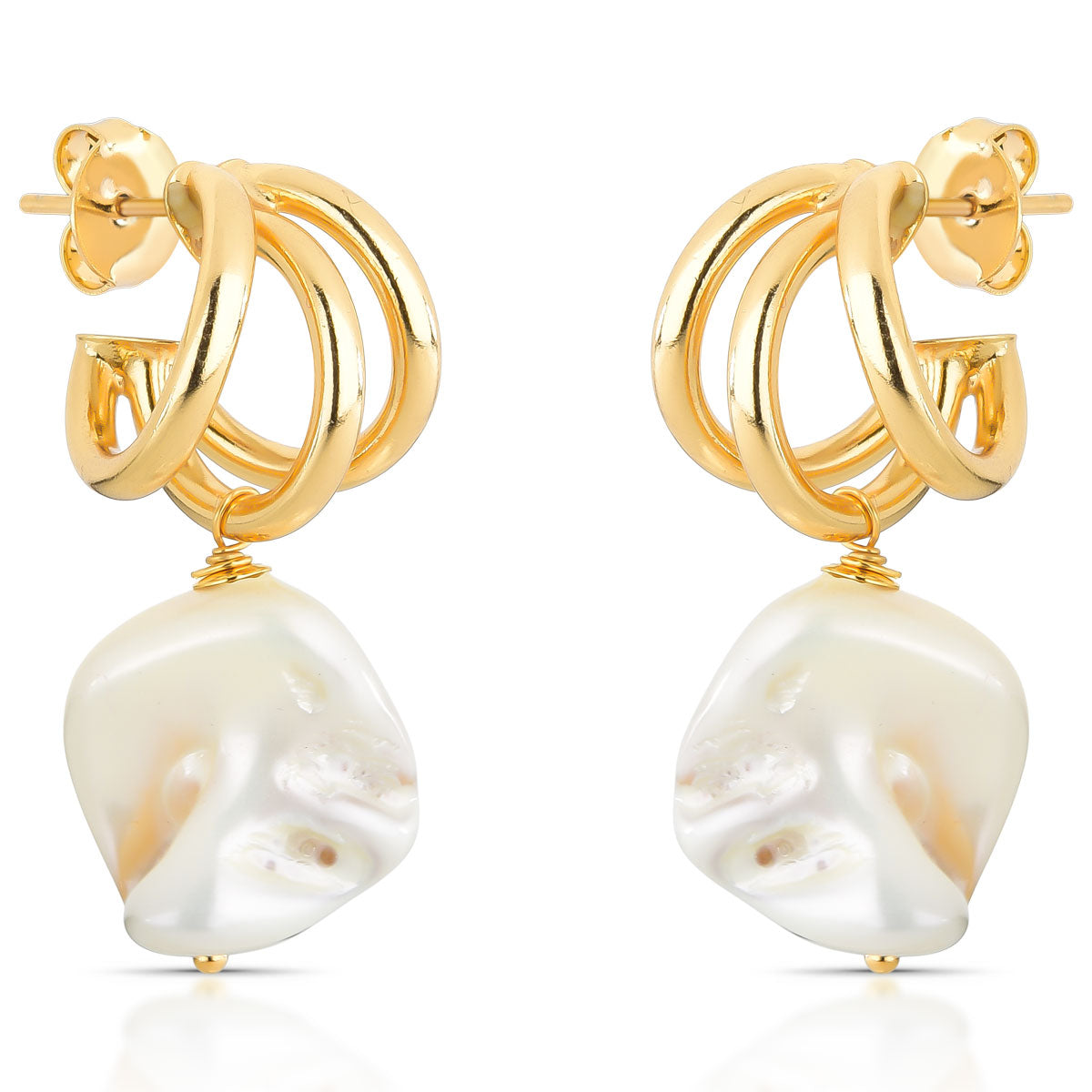 Brinco Luma de Argola com Pérola Fixa Banho de Ouro 18k