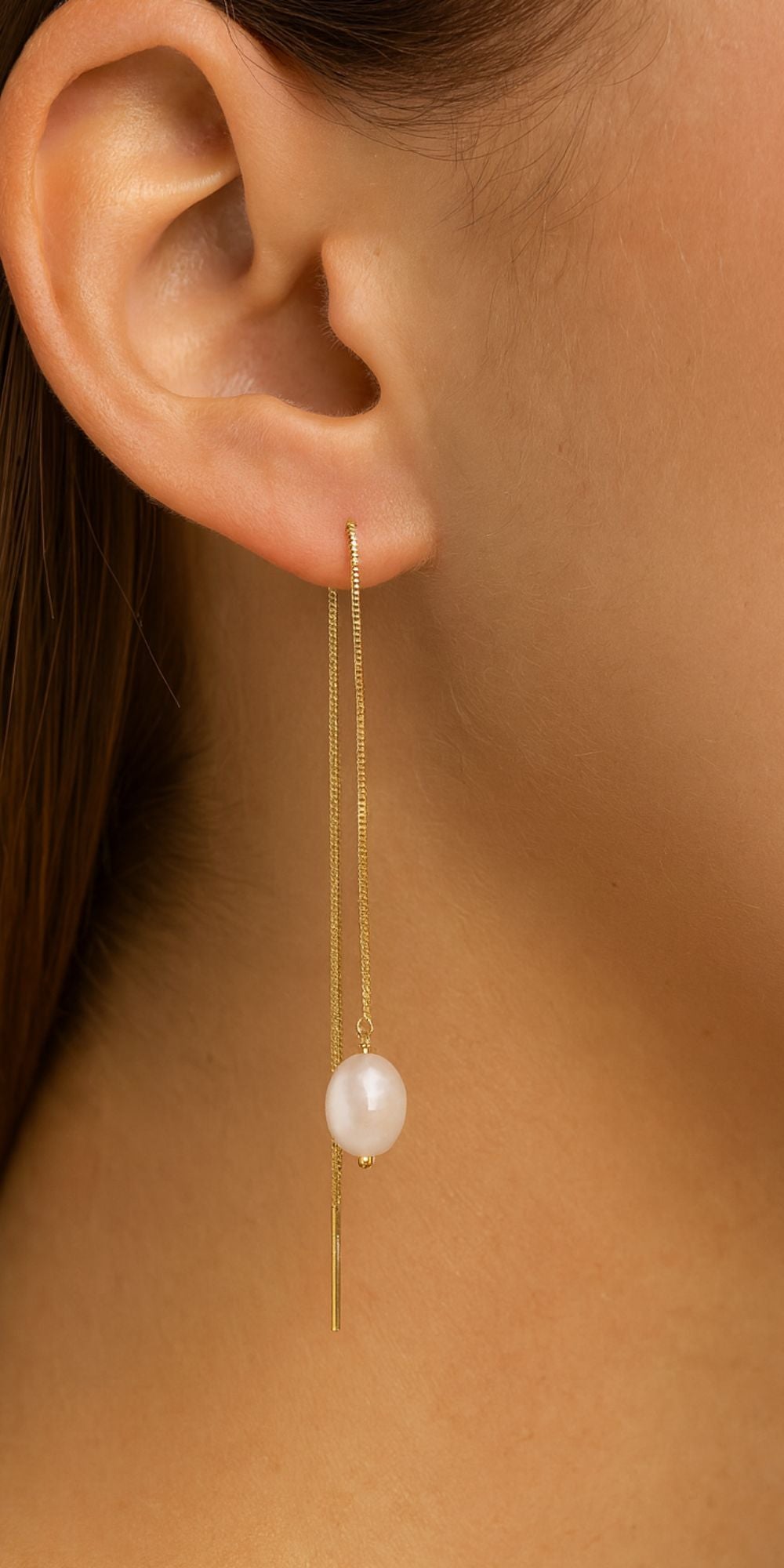 Brinco Bia Fio Delicado com Pedra Natural Banho de Ouro 18k